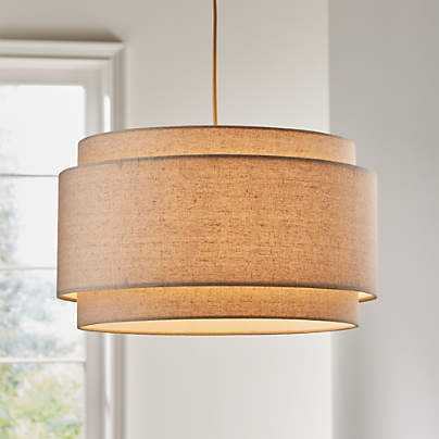 Avery Natural Linen Double Drum Pendant Light