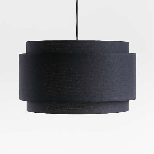 Avery Black Linen Double Drum Pendant Light