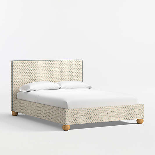 Avery Blue Floral Upholstered Kids Full Bed