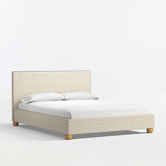 Avery Blue Floral Upholstered Kids Queen Bed