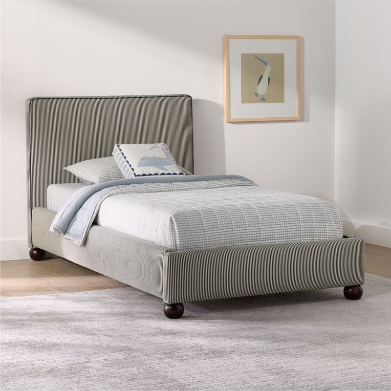 Avery Indigo Stripe Upholstered Kids Twin Bed - image 2 of 11
