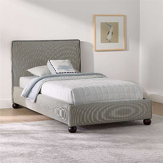 Avery Indigo Stripe Upholstered Kids Bed