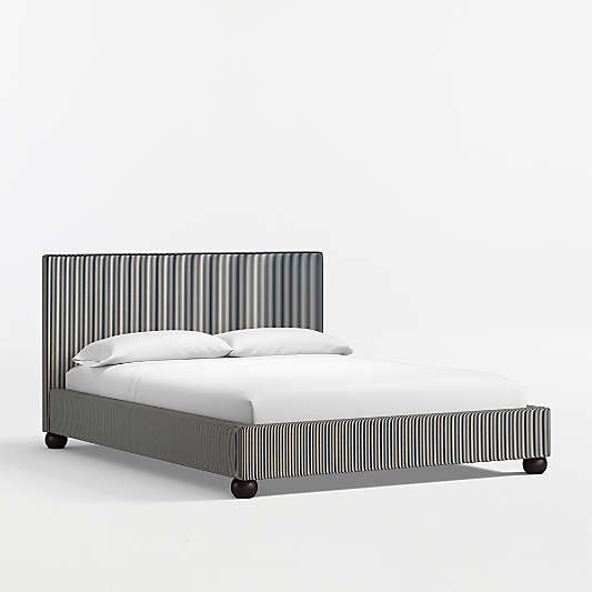 Avery Indigo Stripe Upholstered Kids Queen Bed