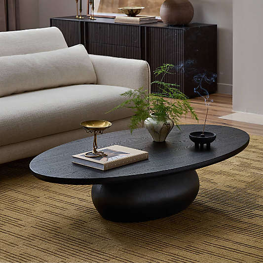 Axel Worn Black 60" Oval Coffee Table