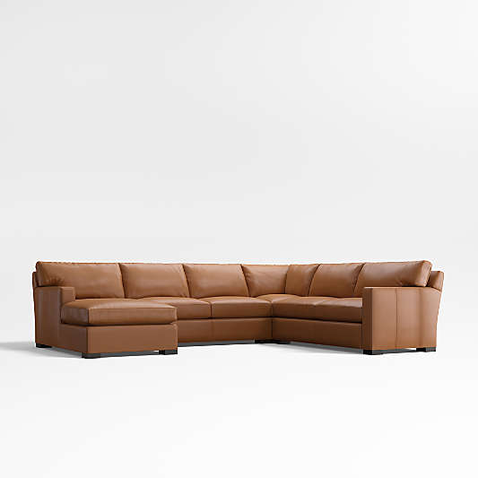 Axis Classic 4-Piece L-Shaped Leather Sectional Sofa with Chaise Lounge