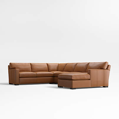 Axis Classic Leather 4-Piece L-Shaped Sectional Sofa with Chaise Lounge