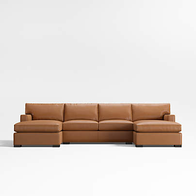 Axis Classic Leather 3-Piece U-Shaped Sectional Sofa with Double Chaise Lounge