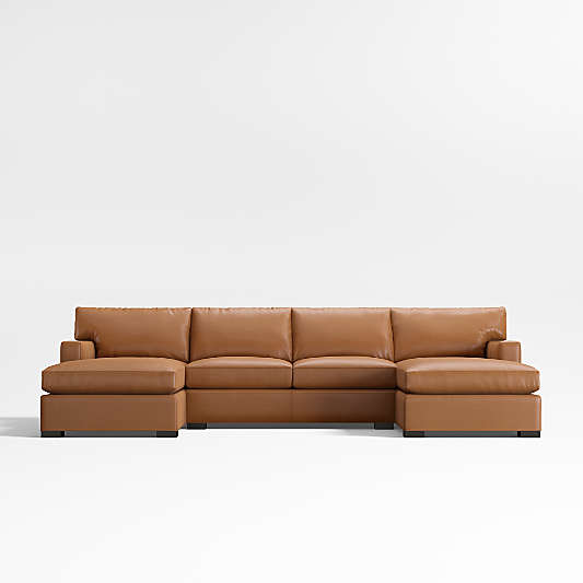 Axis Classic Leather 3-Piece U-Shaped Sectional Sofa with Double Chaise Lounge
