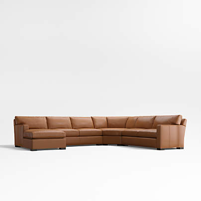 Axis Classic 4-Piece L-Shaped Leather Wedge Sectional Sofa with Chaise Lounge