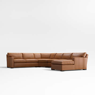 Axis Classic 4-Piece L-Shaped Leather Wedge Sectional Sofa with Chaise Lounge