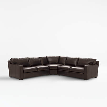 Axis Brown Top Grain Leather Sectional, Grey Leather Sofa Set Canada