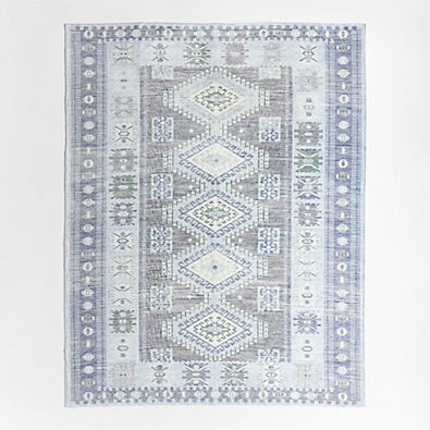 View Azar Blue Washable Area Rug 5'x8' details