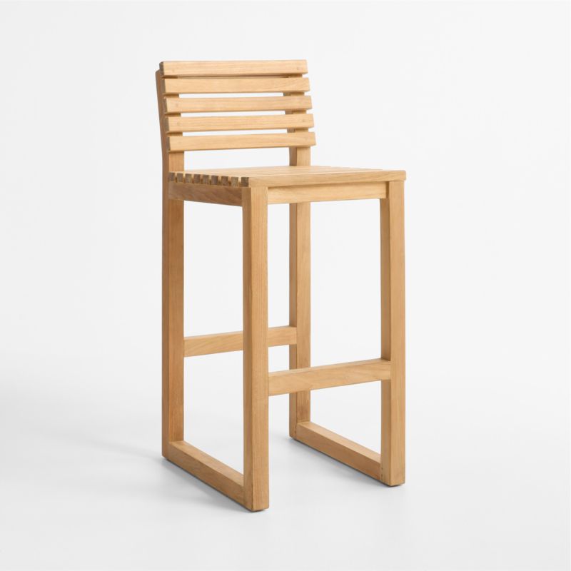 Batten Natural Teak Outdoor Bar Stool - image 2 of 6