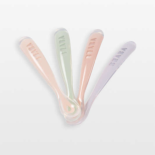Beaba Cotton Candy Set of 4 First Foods Silicone Baby Spoons