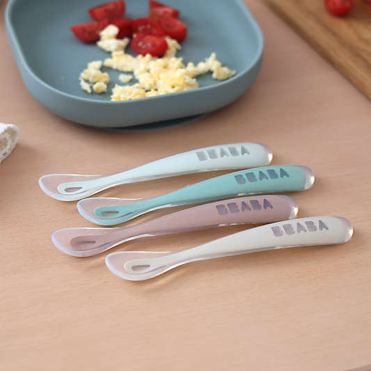 Beaba Natural and Clear Set of 4 First Foods Silicone Baby Spoons