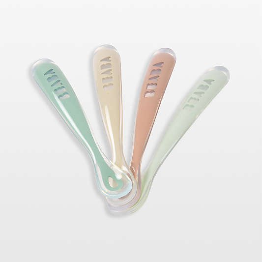 Beaba Natural and Clear Set of 4 First Foods Silicone Baby Spoons