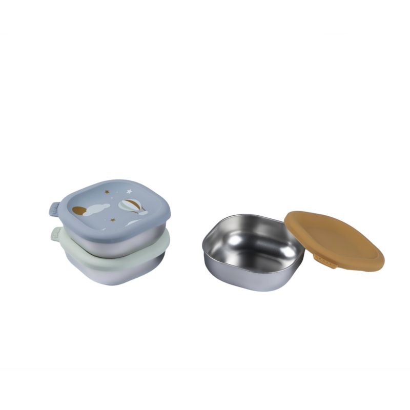 BEABA Blue Mix Microwave-Safe Stainless Steel Baby Bowl Set with Lids - image 4 of 5