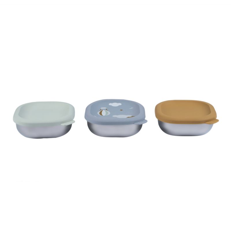 BEABA Blue Mix Microwave-Safe Stainless Steel Baby Bowl Set with Lids - image 3 of 5