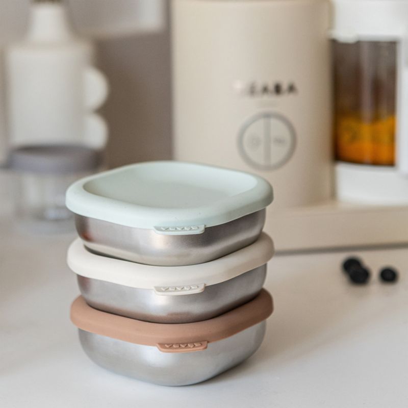 BEABA Neutral Mix Microwave-Safe Stainless Steel Baby Bowl Set with Lids - image 3 of 4