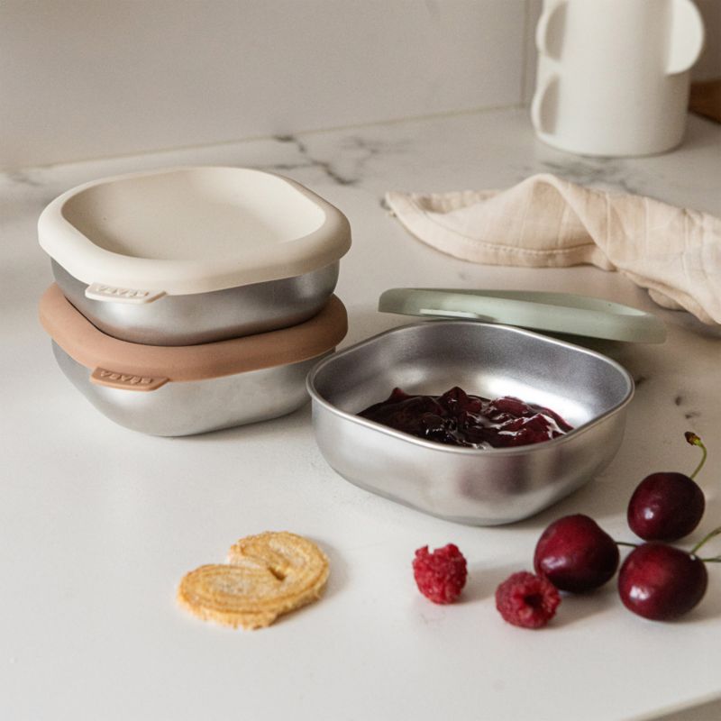 BEABA Neutral Mix Microwave-Safe Stainless Steel Baby Bowl Set with Lids - image 1 of 4