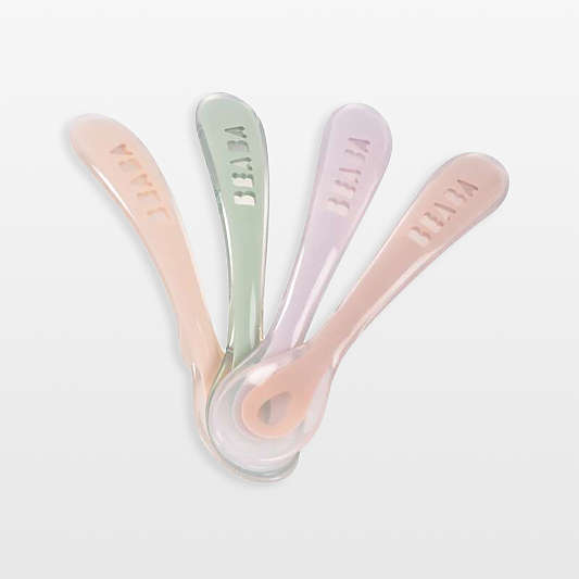 Beaba Cotton Candy Set of 4 Self Feeding Silicone Baby Spoons