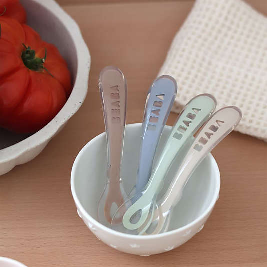 Beaba Natural Set of 4 Self Feeding Silicone Baby Spoons