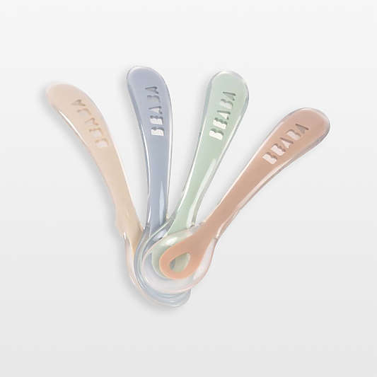 Beaba Natural Set of 4 Self Feeding Silicone Baby Spoons