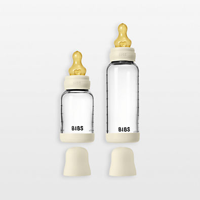 View BIBS 4-Oz. and 8-Oz. Ivory Glass Baby Bottle with Latex Nipple details