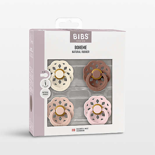 BIBS Boheme Pink-Hued Size 1 Latex Pacifiers, Set of 4