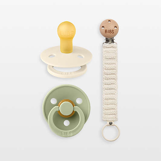 BIBS Ivory/Sage Latex Pacifier and Pacifier Clip Set