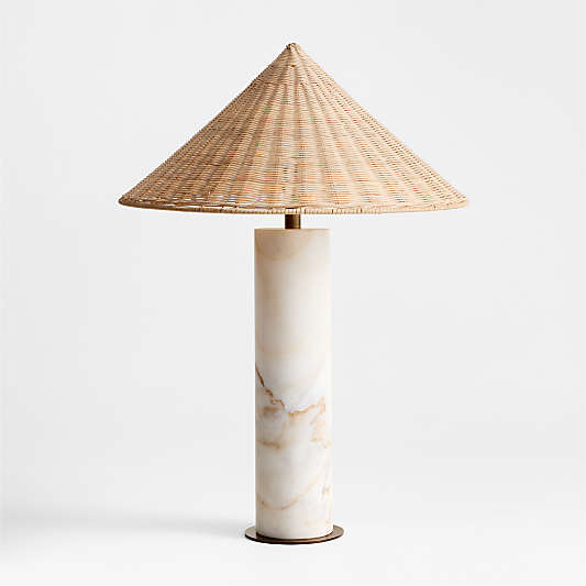 Beachwood Golden Calacatta Marble Table Lamp with Wicker Shade 20.7" by Brigette Romanek