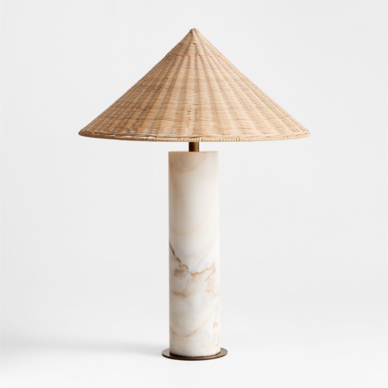 Beachwood Golden Calacatta Marble Table Lamp with Wicker Shade by Brigette Romanek