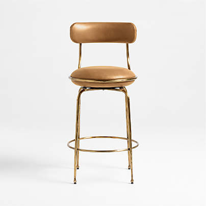 Bess Leather and Metal Swivel Counter Stool by Brigette Romanek