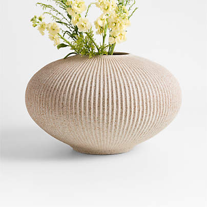 Blanca Round Beige Ribbed Ceramic Vase 12" by Brigette Romanek