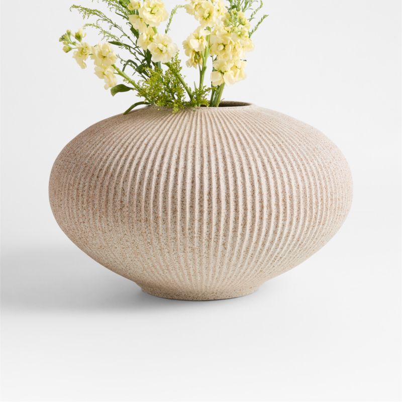 Oaxaca Small Round Taupe Cotton Mache Vase 6"