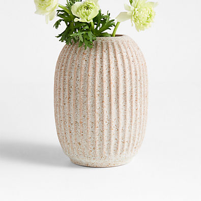 View Blanca Small Beige Ribbed Ceramic Vase 8" by Brigette Romanek details