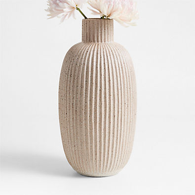 View Blanca Tall Beige Ribbed Ceramic Vase 16" by Brigette Romanek details
