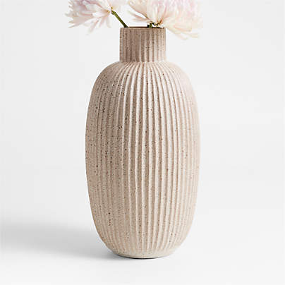Blanca Tall Beige Ribbed Ceramic Vase 16" by Brigette Romanek