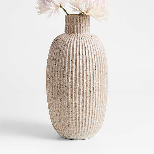 Blanca Tall Beige Ribbed Ceramic Vase 16" by Brigette Romanek