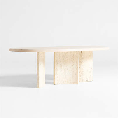 Point Dune 93" Oval Wood and Travertine Dining Table by Brigette Romanek