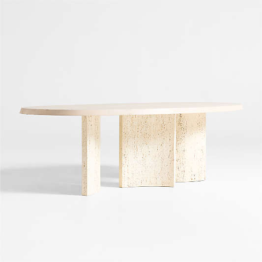 Point Dune 93" Oval Wood and Travertine Dining Table by Brigette Romanek