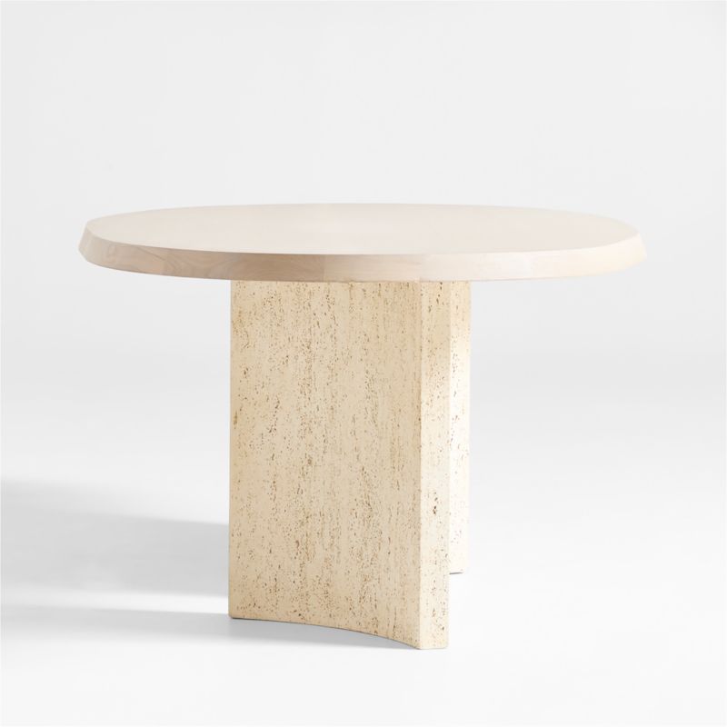 Point Dune 93" Oval Wood and Travertine Dining Table by Brigette Romanek