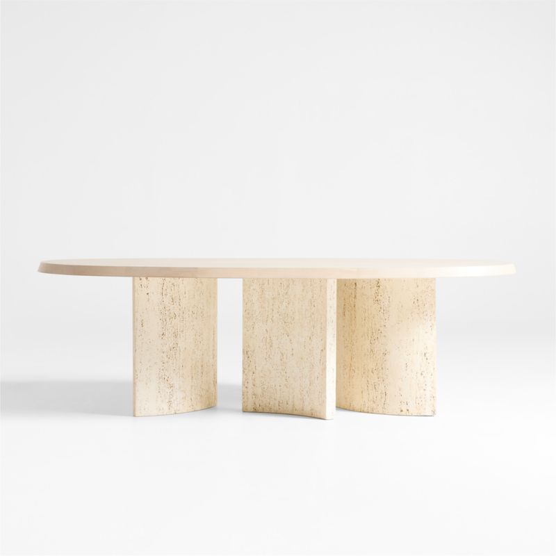 Point Dune 93" Oval Wood and Travertine Dining Table by Brigette Romanek
