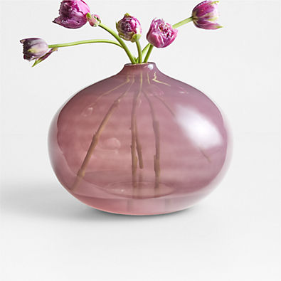 View Flow Round Pink Glass Vase 9" by Brigette Romanek details