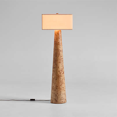 Gains Burlwood Floor Lamp with Linen Shade by Brigette Romanek