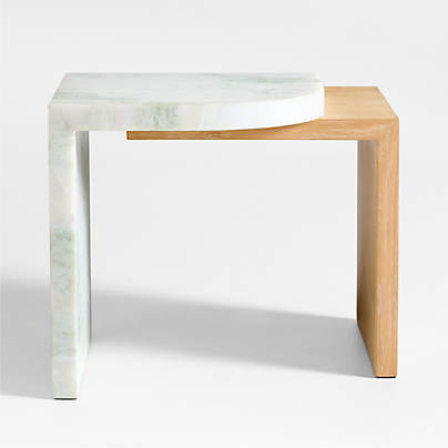 Laurel Canyon Natural Oak Wood and Marble 24" Layered End Table by Brigette Romanek