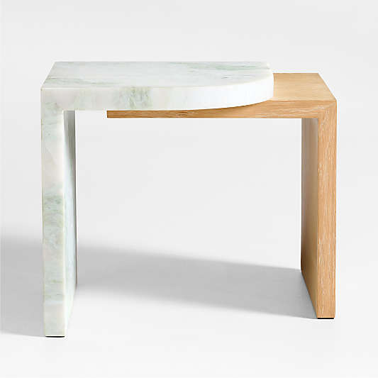 Laurel Canyon Natural Oak Wood and Marble Layered End Table by Brigette Romanek