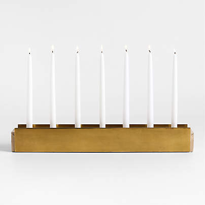 Liner Travertine and Brass Candelabra by Brigette Romanek