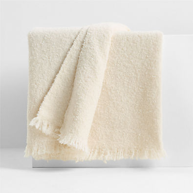 View Livable Luxe 70"x55" Melange Alpaca Fringe Arctic Ivory Throw Blanket by Brigette Romanek details