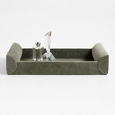 View Ruff Green Suede Decorative Tray 12" by Brigette Romanek details